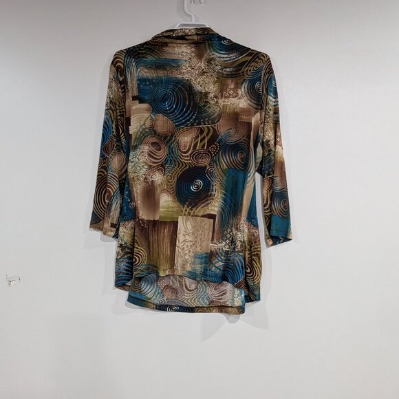 Laura Plus Petites 3/4 Sleeve Wrap Blouse Tan Teal Size 1X - Picture 5 of 5